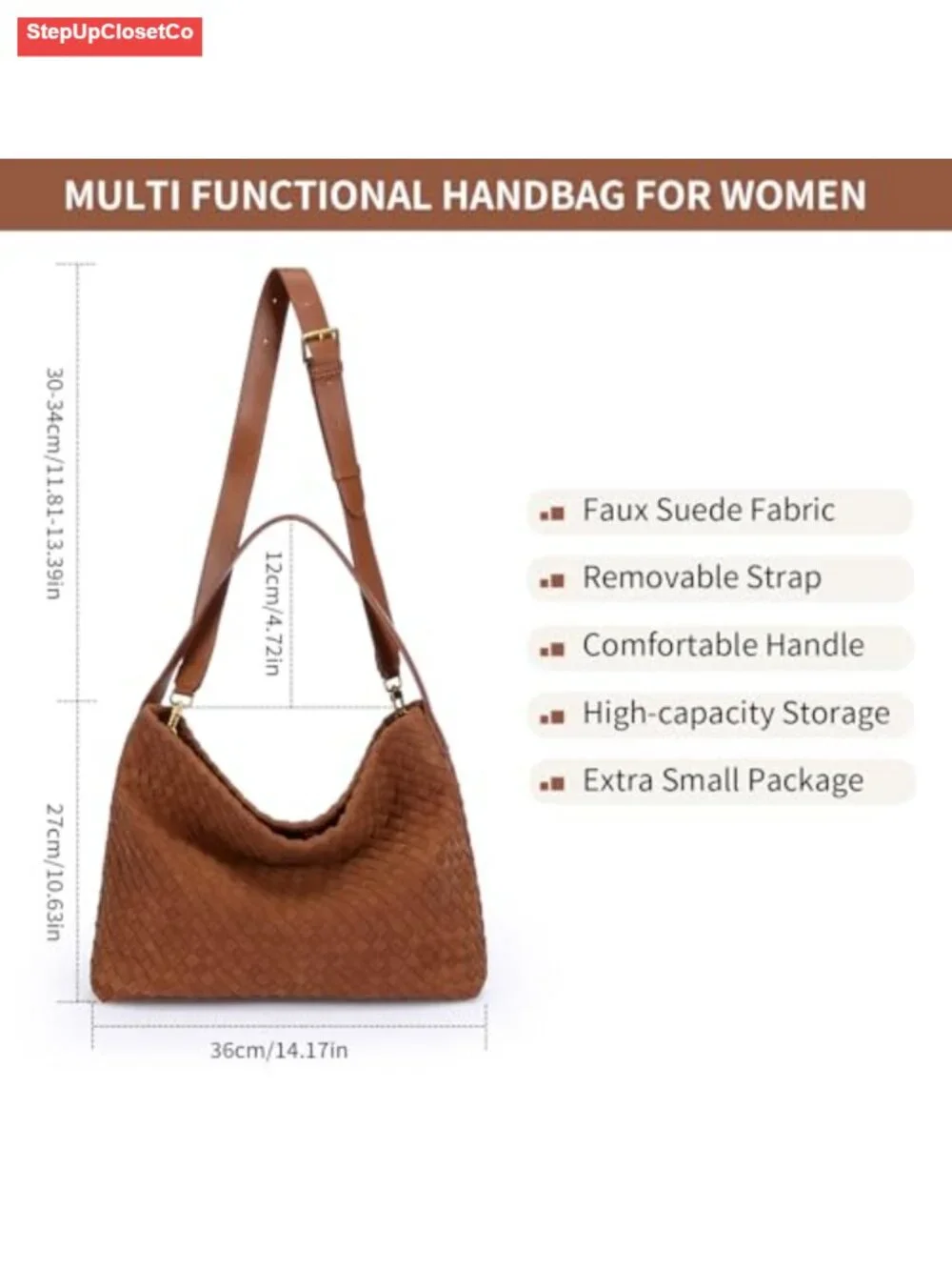 Faux Suede Woven Hobo Bag with Detachable Strap